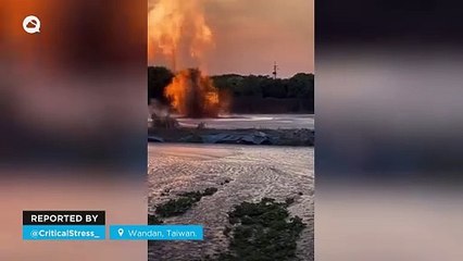 Impressive eruption in Wandan, Taiwan, sludge volcano.
