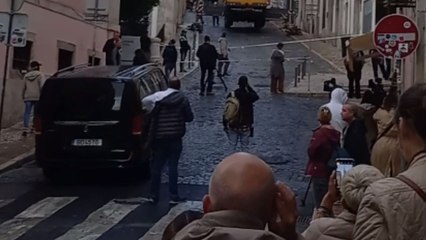 Weather disaster wrecks roof and other parts of a scaffolding structure in Lisbon