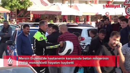 Beton mikseri motosikletliyi altına aldı... Feci kaza kamerada