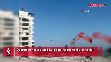 Halatla çekilen 8 katlı bina yerle bir oldu