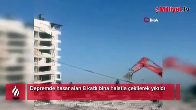 Halatla çekilen 8 katlı bina yerle bir oldu