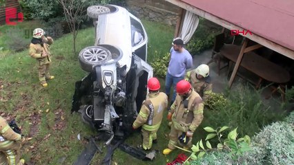 Otomobil 4 metreden bahçeye uçtu