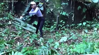Build bamboo shelter, wild food - Survival alone, cooking bushcraft, camping