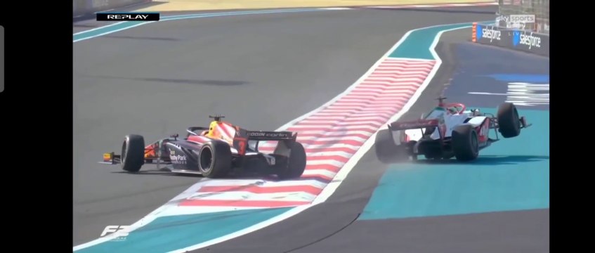 F2 2023 Abu Dhabi Feature Race Last Lap Maloney Vesti Collision Big Airborne