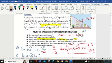 Correction entrainement trigonométrie dans un triangle rectangle