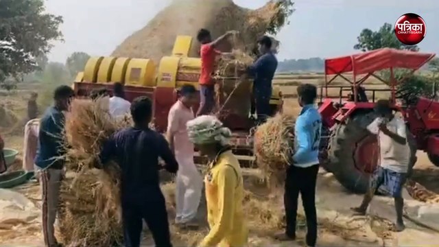 आदिम जाति विकास मंत्री मोहन मरकाम ने की धान मिंजाई