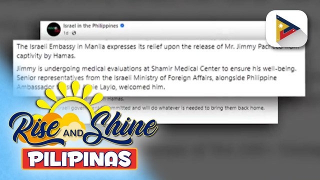 Israeli Embassy, ikinatuwa ang paglaya ng Pinoy mula sa mga Hamas