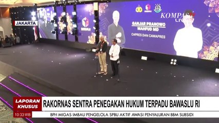 Ganjar-Mahfud Sampaikan Komitmen Kampanye Damai di Acara Rakornas Gakkumdu