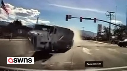Driver has a lucky escape after truck lost control and crashed into 33 vehicles