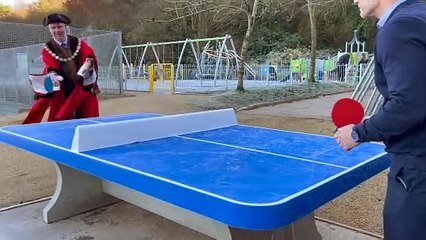 Mayor takes on new table tennis installation