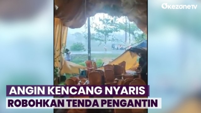 Detik-Detik Angin Kencang Nyaris Robohkan Tenda Pengantin di Makassar