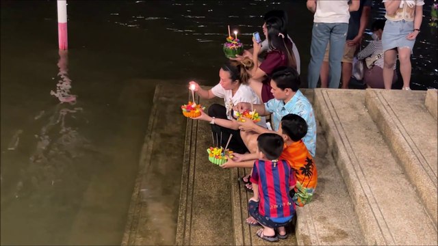 Loy Krathong festival Koh Kret and Pak Kret city in Thailand