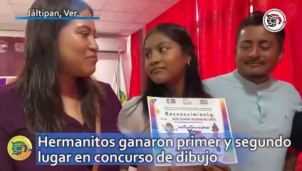 Hermanitos ganaron primer y segundo lugar en concurso de dibujo en Jáltipan