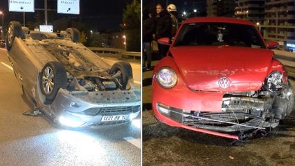 Ümraniye'de kaldırıma çarpan otomobil takla attı