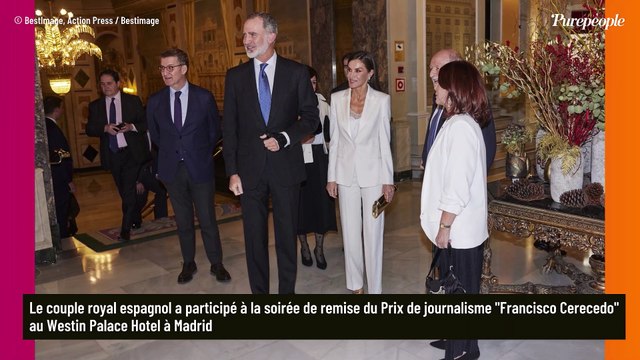 PHOTOS Letizia d'Espagne sublime en tailleur immaculé et dentelle, son mari Felipe toujours blessé