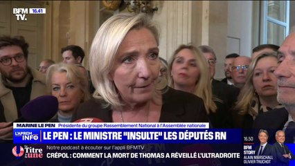 "Le ministre de la Justice insulte les députés du Rassemblement national": Marine Le Pen répond à Éric Dupond-Moretti, qui a dénoncé "les propos incendiaires" du RN sur la mort de Thomas