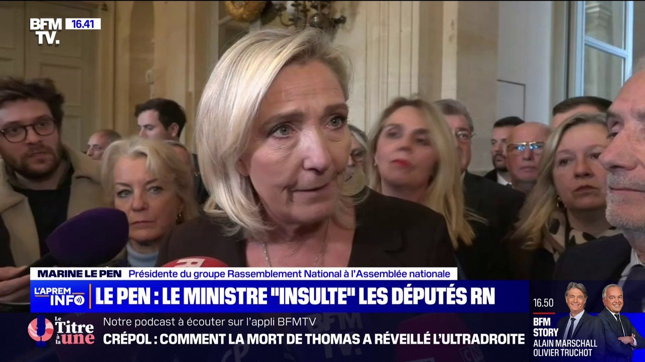"Le ministre de la Justice insulte les députés du Rassemblement national": Marine Le Pen répond à Éric Dupond-Moretti, qui a dénoncé "les propos incendiaires" du RN sur la mort de Thomas