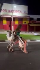 Motorista é ultrapassado por mulher em carrinho de bebê