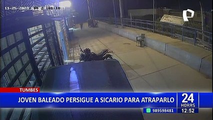 Tumbes: joven baleado persigue a su atacante para atraparlo