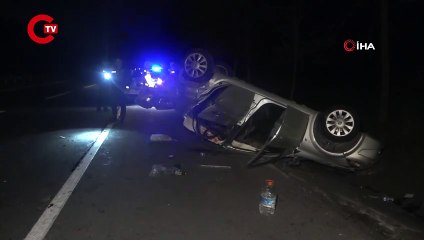 D-100’de takla atan otomobil su kanalına devrildi: 1 yaralı