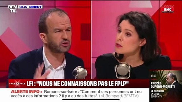 Gros accrochage entre Manuel Bompard et Apolline de Malherbe à propos du Front populaire de la Palestine: Pourquoi vous n'êtes pas capable de dire simplement que c'est une organisation terroriste?