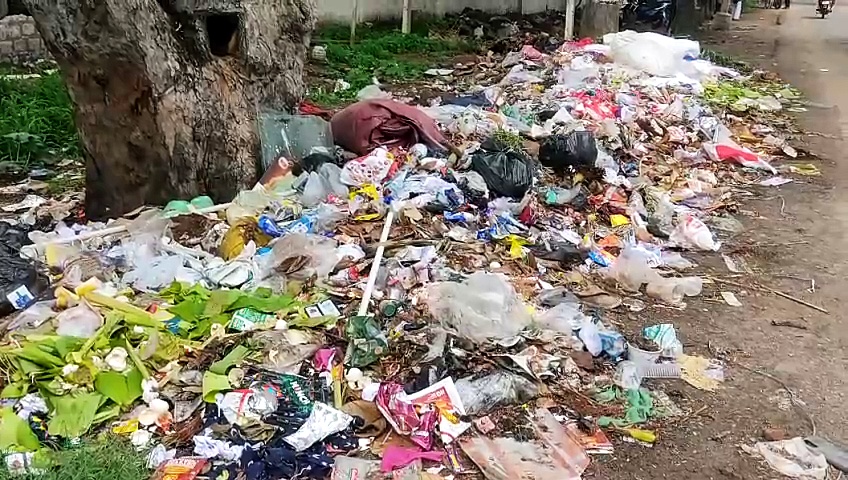 உடுமலை போடிப்பட்டி பேருந்து நிறுத்தம் அருகே மலை போல் குவிந்துள்ள குப்பை; பொதுமக்கள் அச்சம்