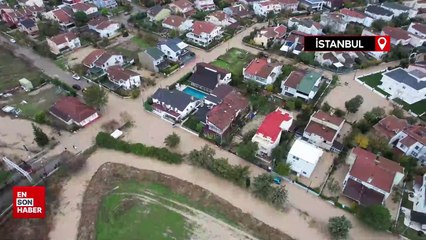 Silivri’de göle dönen sokaklar havadan görüntülendi
