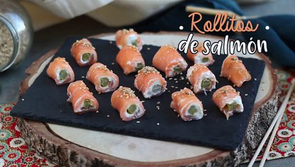 Rollitos de salmón, queso y espárragos