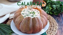 Calabaza asada rellena de crema de gambas (camarão na moranga)