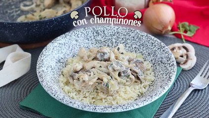 Pollo con champiñones en salsa