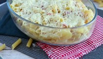 Gratinado de macarrones con queso y jamón