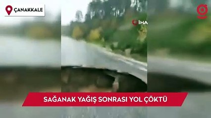 Çanakkale’nin Yenice ilçesinde sağanak yağış sonrası yol çöktü
