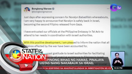 Huling Pilipinong bihag ng Hamas, pinalaya na at ligtas nang nakabalik sa Israel | SONA