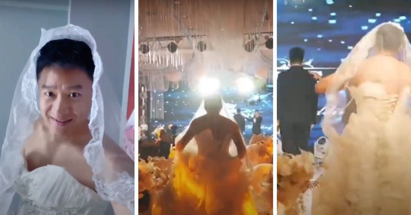 Hombre se viste de novia para sorprender a su mejor amigo en la boda