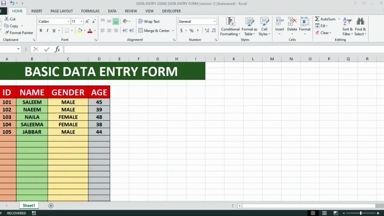 Data Entry using Form in Microsoft Excel  Data Entry in Excel