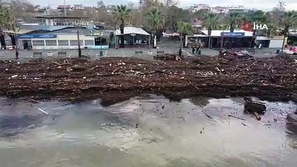 Altınkum sahili sel sonrası ağaç parçaları ve çöple doldu