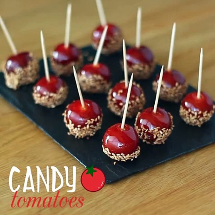 Caramelized cherry tomatoes with sesame seeds or love apples