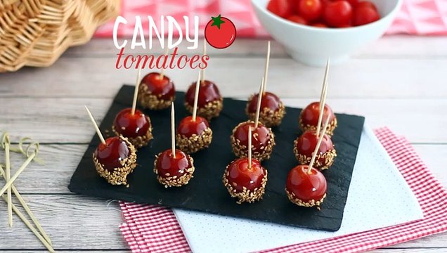 Caramelized cherry tomatoes with sesame seeds or love apples