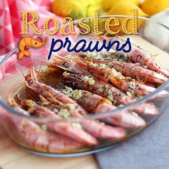 Roasted garlic and herb prawns