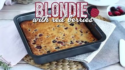 White chocolate blondie with red berries