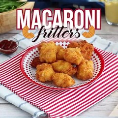 Macaroni fritters with ham and cheese