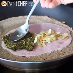Buckwheat galette with spinach, ham, and goat cheese