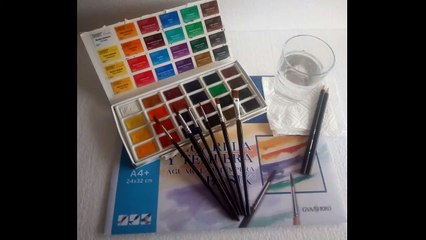 Paisaje marino en acuarela con barca. Principiantes. Seascape beginners.