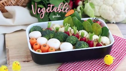 Vegetable garden for appetizers (hummus and baby vegetables)