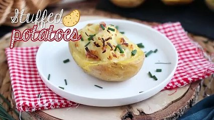 Oven-baked stuffed potatoes with bacon and cheese