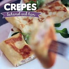 Stuffed crepes with béchamel sauce, cheese, and ham