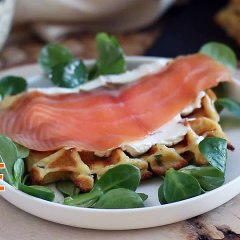 Potato waffles - waffle sandwich with smoked salmon and cream cheese