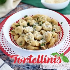 Tortellinis au parmesan, jambon et basilic