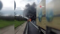 Tem Otoyolunda tekeri patlayan tanker alev alev yandı