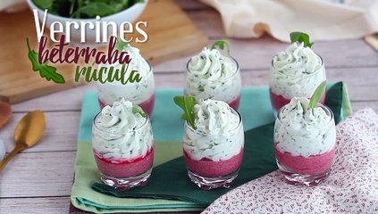 Verrines de beterraba e rúcula (mousse de beterraba e rúcula)